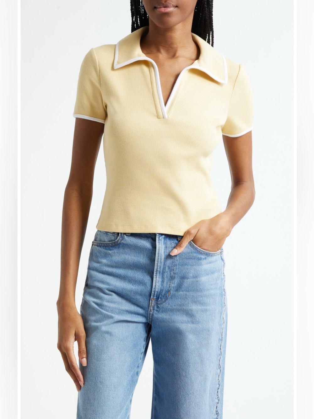Veronica Beard Kearney Contrast Trim Rib Polo Top - Size M - New 🆕